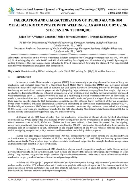 Fabrication And Characterisation Of Hybrid Aluminium Metal Matrix