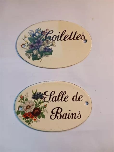 PLAQUES ÉMAILLÉES OVALE de porte salle de bains et toilettes EUR 18 00