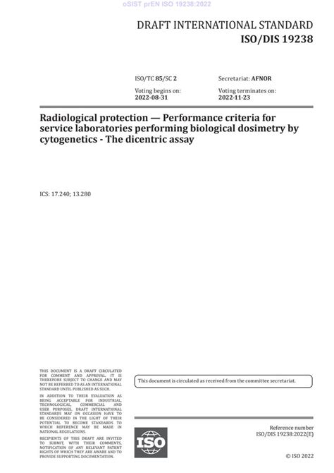 PrEN ISO 19238 Radiological Protection Performance Criteria For