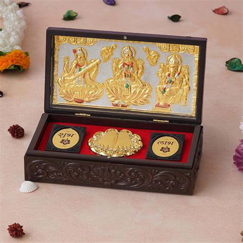 Kushal Creations Laxmi Ganesh Saraswati Photo Frame With Charan Paduka