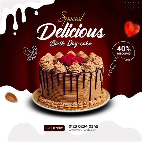 Delicious Birthday Cake Square Social Media Post Banner Psd Free Download