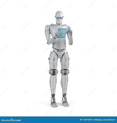 Robot With Glass Tablet Stock Illustration Illustration Of Tablet