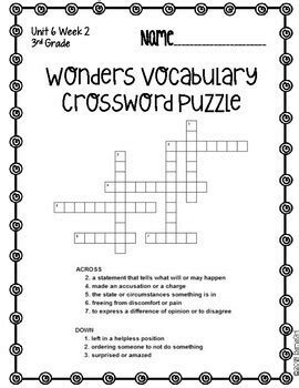 Wonders Mcgraw Hill Rd Grade Vocabulary Crossword Puzzles Unit By