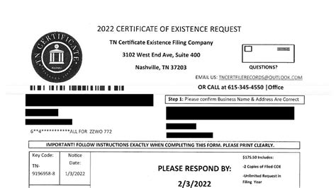 2023 Certificate Of Existence Request Form Printable Forms Free Online