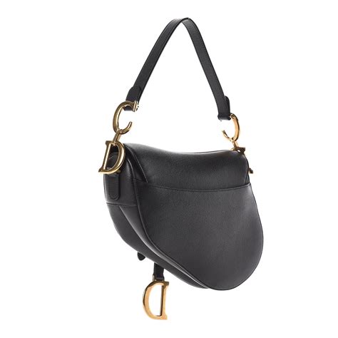 CHRISTIAN DIOR Grained Calfskin Saddle Bag Black 487127