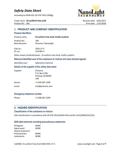 Safety Data Sheet According To OHSA HCS 29 CFR 1910 1200 G DocsLib