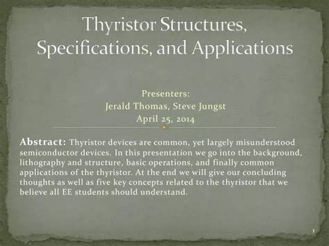 PPT - Thyristor Structures, Specifications, and Applications PowerPoint ...