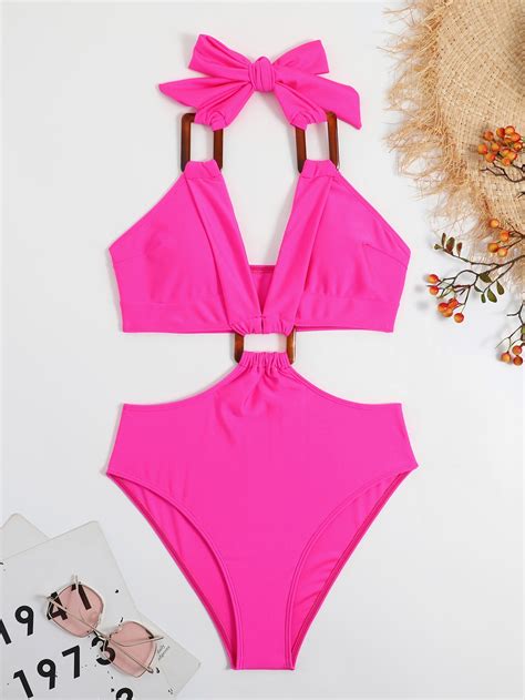 Shein Ring Linked Cut Out Waist One Piece Swimsuit Shein Usa