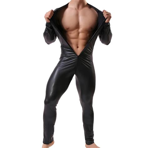 Hot New Sexy Mens Long Pants Jumpsuits Faux Leather Costume Gay