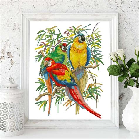 Three Beautiful Parrots Parrot Bird Cross Stitch Pattern Etsy