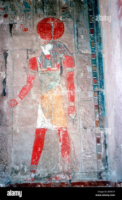 Wall Painting Of Horus Falcon Headed God Temple Of Queen Hatshepsut