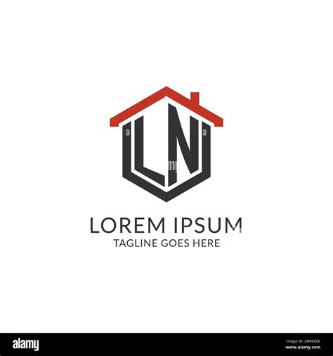 Initial Logo Ln Monogram With Home Roof Hexagon Shape Design Simple