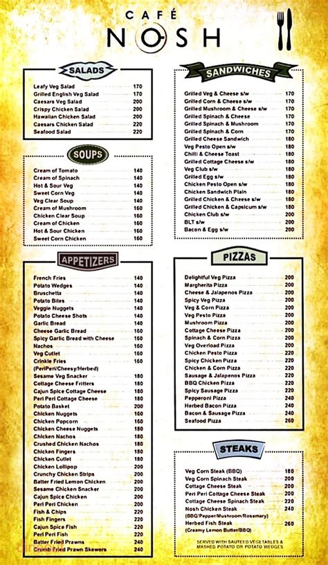 Menu Of Cafe Nosh Sahakara Nagar Bangalore Dineout