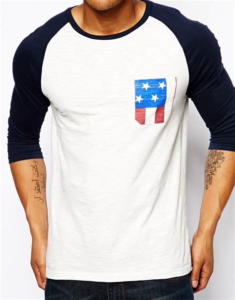 Asos 3 4 Sleeve T Shirt With Contrast Sleeves And Stars Stripes