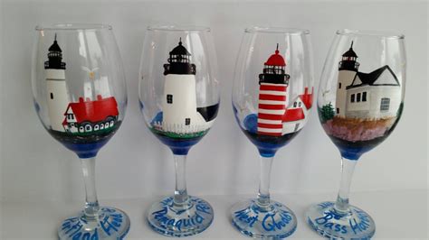 Lighthouse Glass Mug Coastal Custom Wine Glass Hand Painted In 2021 Hand Painted Glassware