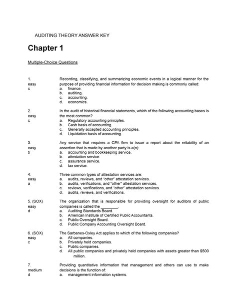 Auditing Theory Answer KEY 4 AUDITING THEORY ANSWER KEY Chapter 1