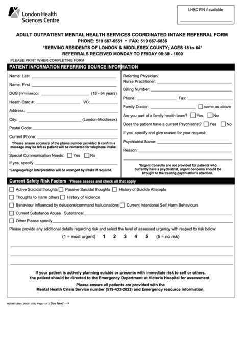 Printable Mental Health Intake Assessment Forms