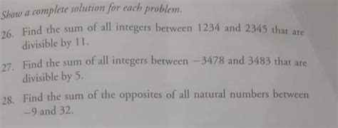 Solved Show A Complete Solution For Each Problem Find The Sum Of