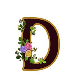 Flower Alphabet Letter E Decorated With Roses Vector Image