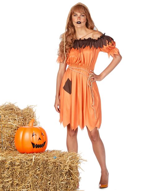 Vogelscheuchen Kostüm für Damen Halloweenkostüm 3 teilig orange schwarz