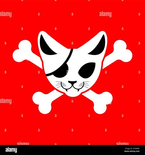 Skull Cat And Crossbones Feline Pirate Flag Vector Illustration Stock