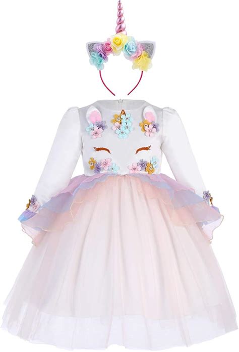 FYMNSI FYMNSI Kinder Einhorn Kostüm Kleid Blumenmädchen Langarm Tüll