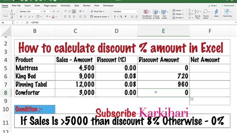 How To Calculate Discount Percentage And After Discount Total Amount In Excel Youtube