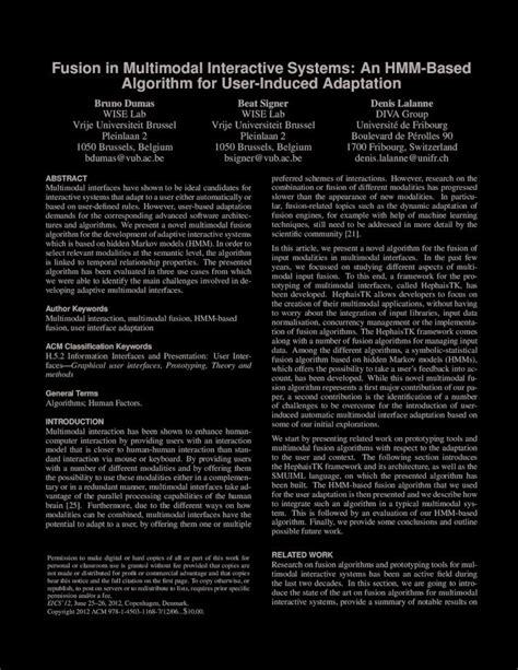 Pdf Fusion In Multimodal Interactive Systems An Hmm Based