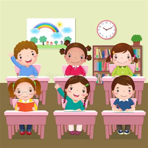 School Kids Studying in Classroom Stock Vector - Illustration of cute ...