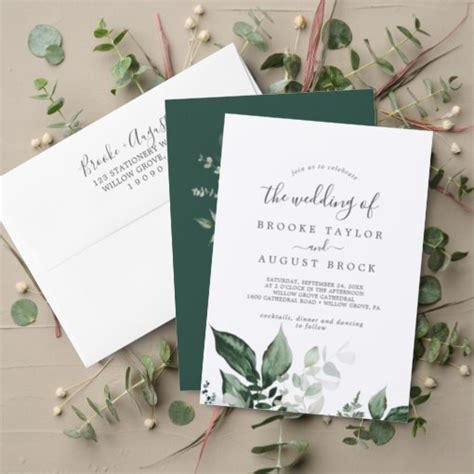 Emerald Greenery Wedding All In One Invitation Zazzle