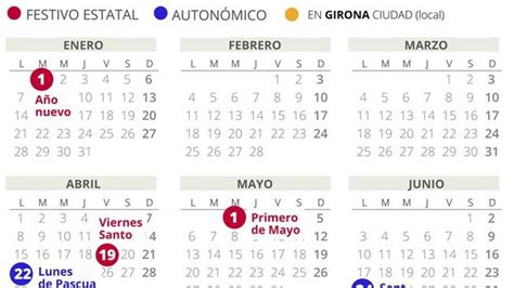 CALENDARIO Laboral GIRONA 2019 Con Todos Los FESTIVOS