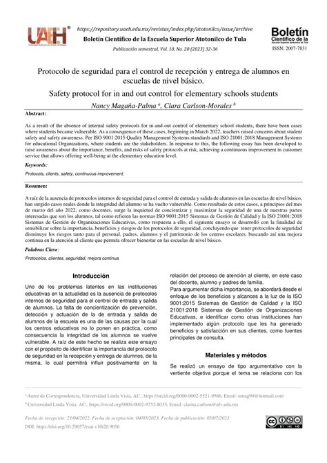 Pdf Protocolo De Seguridad Para El Control De Recepción Y Entrega De Alumnos En Escuelas De