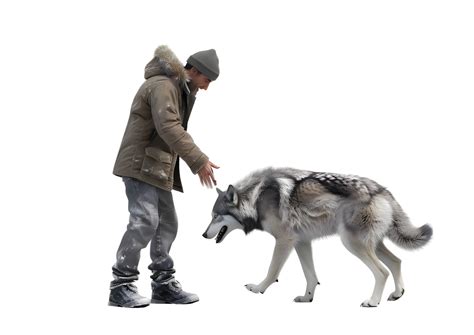 A Person Standing Next To Wild Wolves Spreading Love With Pet Wolves