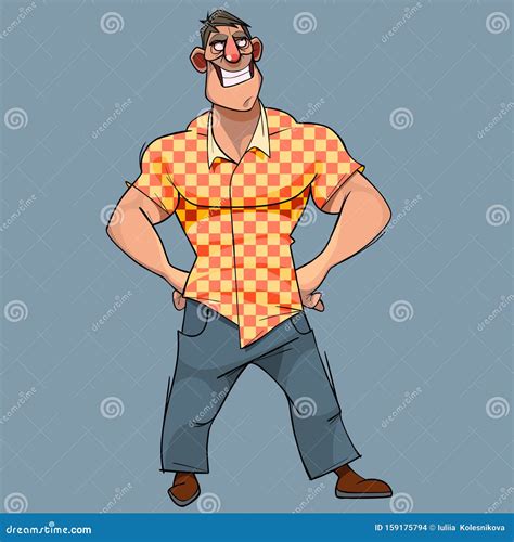 Personaje De Caricatura Ancho Sonriendo Hombro Ancho Hombre Muscular