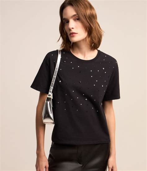 Blusa Em Algod O Pedrarias De Strass Preto