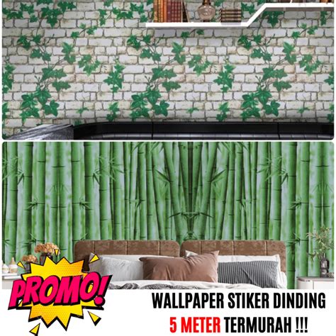 Jual Wallpaper Stiker Dinding Motif Daun Rambat Bambu Hiasan Tembok