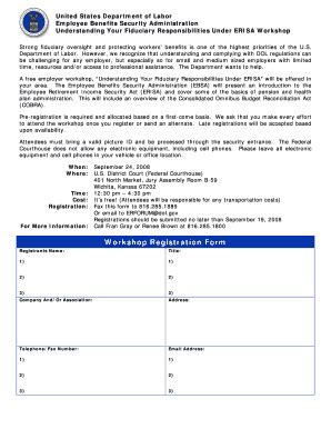 Fillable Online Dol Workshop Registration Form United States