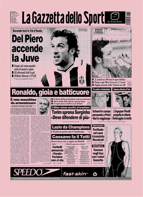 Prima Pagina De La Gazzetta Dello Sport Del Luglio