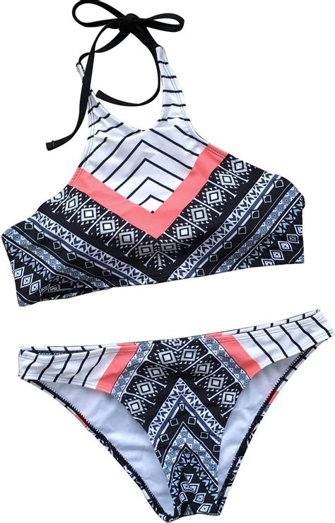 Cupshe Womens Rhombus Printing Halter Padding Bikini Set