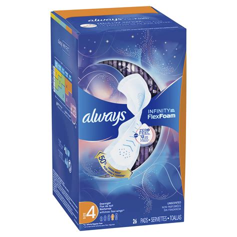 Always Infinity Size 4 Overnight Sanitary Pads With Wings Unscented