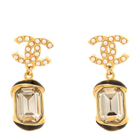 CHANEL Crystal Pearl CC Drop Earrings Gold White 1125128 FASHIONPHILE