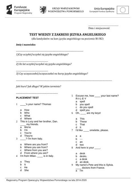 Pdf Test Wiedzy Z Zakresu Jezyka Angielskiego Test Wiedzy Z Zakresu