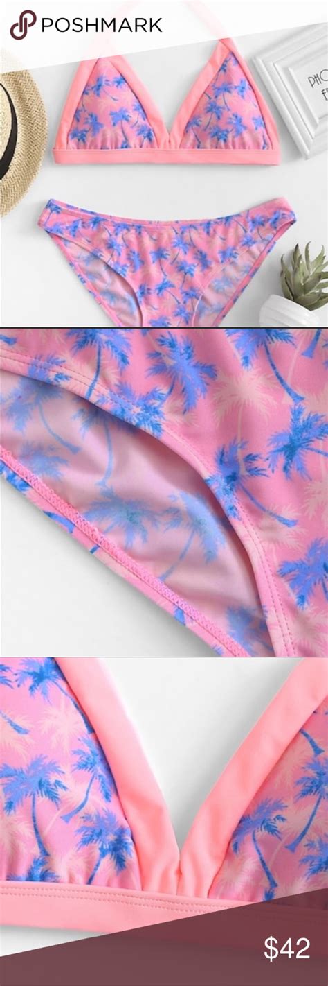 NWT Palm Tree Bikini Bathing Suit Fun Cute And Flirty Pink Palm Tree Bikini Swimsuit