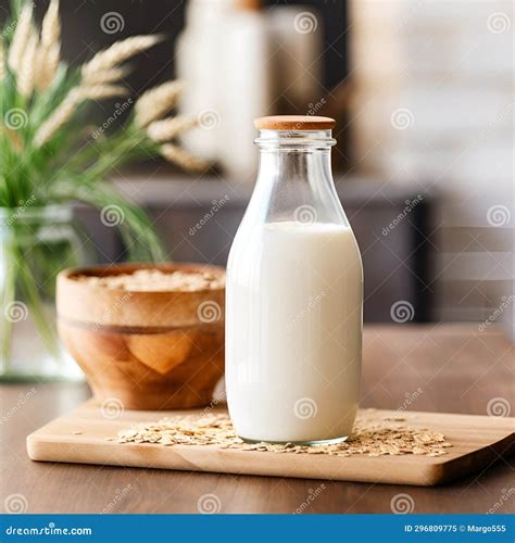 Bottle of Home Cooking Oat Milk on Tables Stock Image - Image of