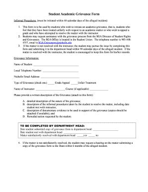 Fillable Online Nicholls Student Academic Grievance Form Nicholls Fax