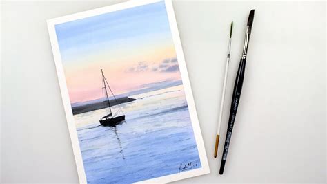 Watercolor Sailboat At Sunset Seascape Easy Technique Painting Youtube