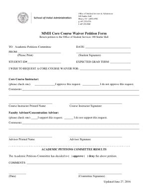 Fillable Online Sha Cornell MMH Core Course Waiver Petition Form Sha