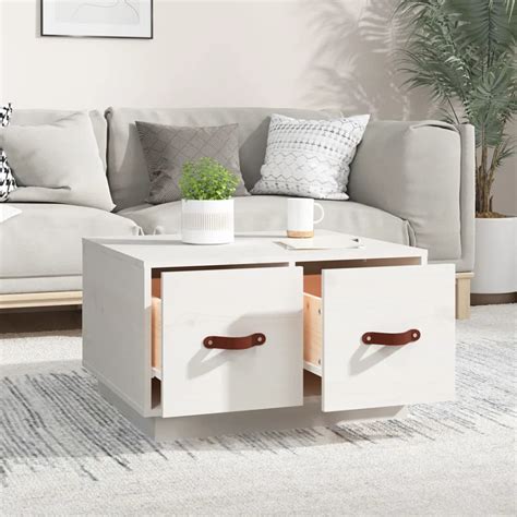 HUA Tables Table Basse Blanc 60x53x35 Cm Bois Massif De Pin