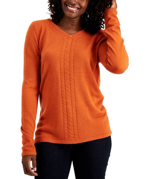 Karen Scott Plus Size Luxsoft V Neck Cable Trimmed Sweater Created For