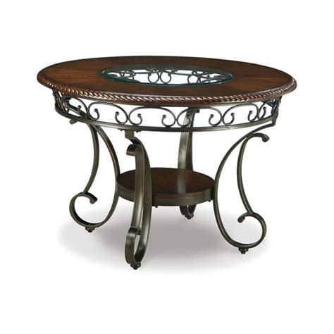 Signature Design By Ashley Glambrey Old World 45 Round Glass Top Dining Table